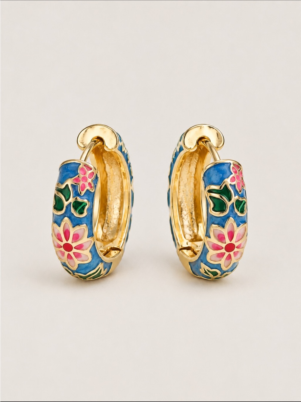 New! Blue Flower Hoop Earrings NWOT